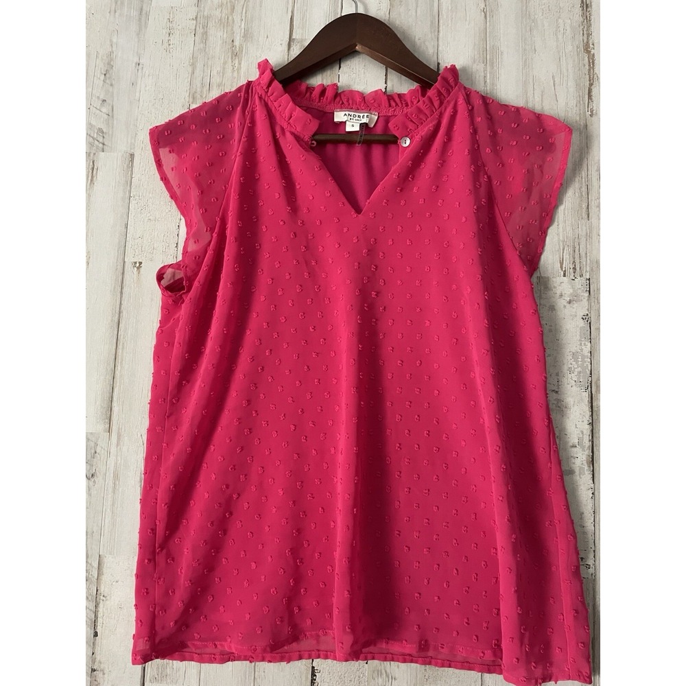 Andree by Unit Pink Ruffle Dot Blouse Size Small